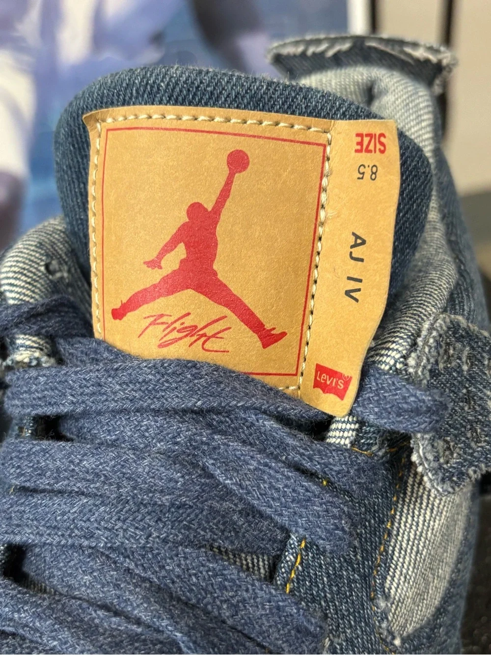 Size 8.5- Jordan 4 Retro Levi's Denim Blue High Top Sneakers AO2571-401 2018